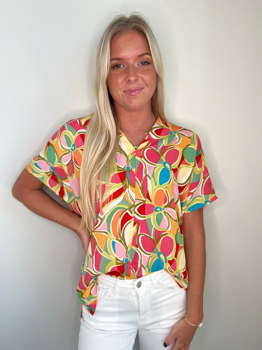 Millie Multicolor Floral V-Neck Blouse (Regular and Lush)