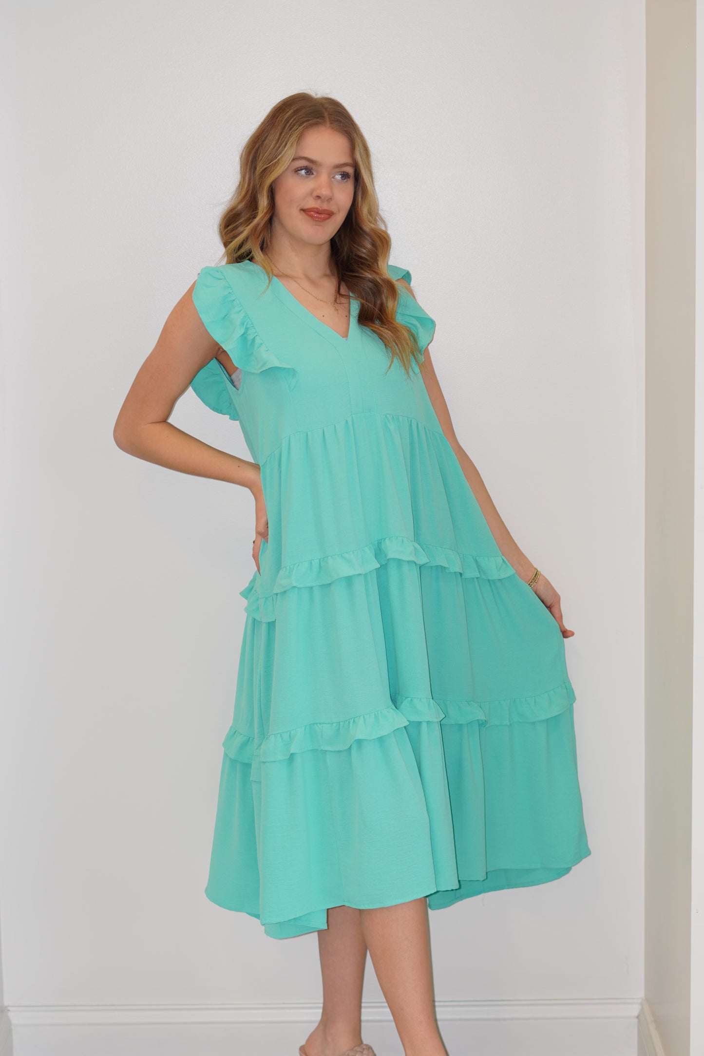 Raelynn Ruffled V-Neck Midi Dress