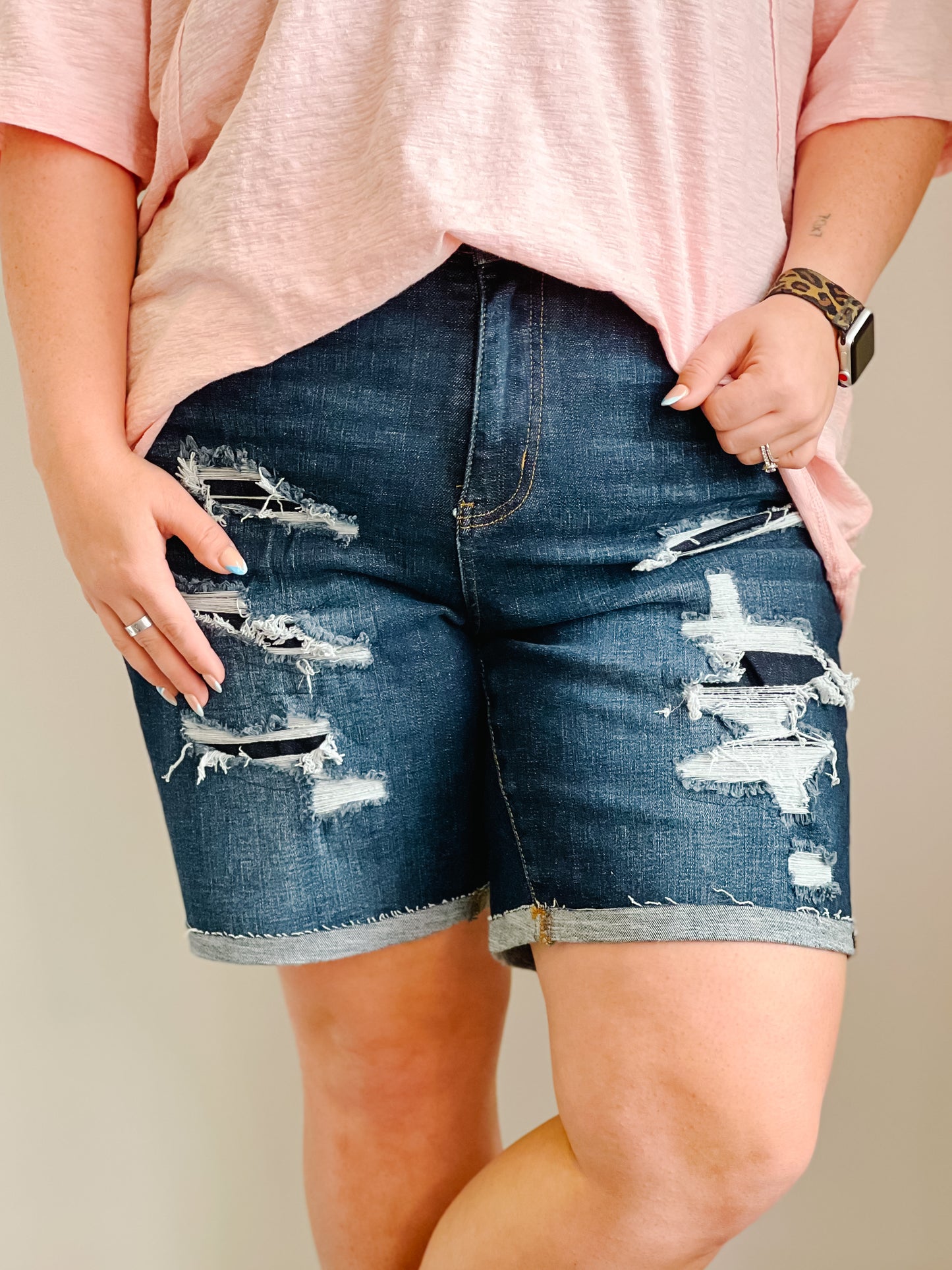 Keaton Lush Patched Destroyed Bermuda Shorts