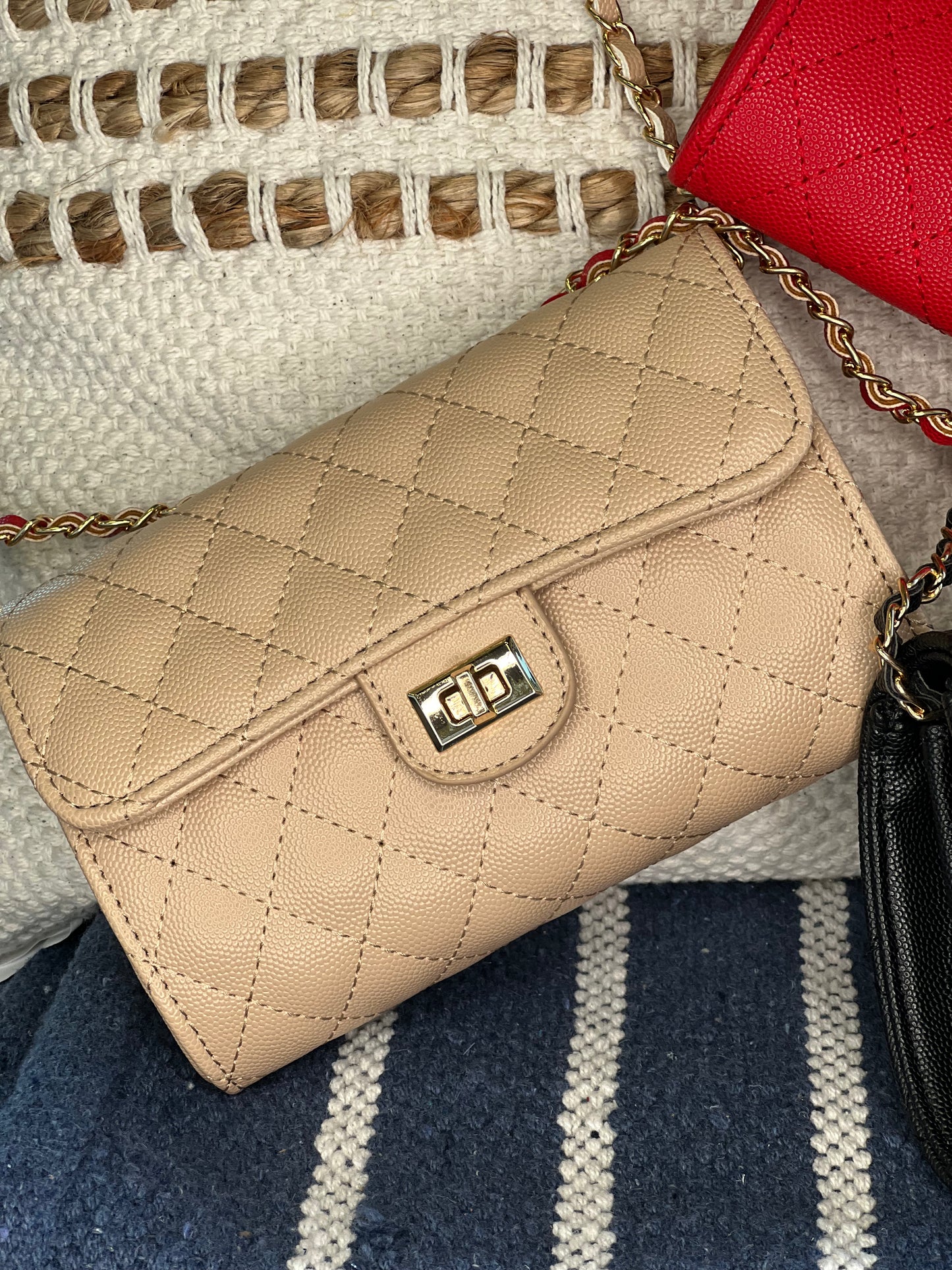Quilted Stitched Crossbody Bag/ Clutch
