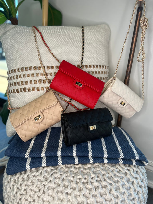 Quilted Stitched Crossbody Bag/ Clutch