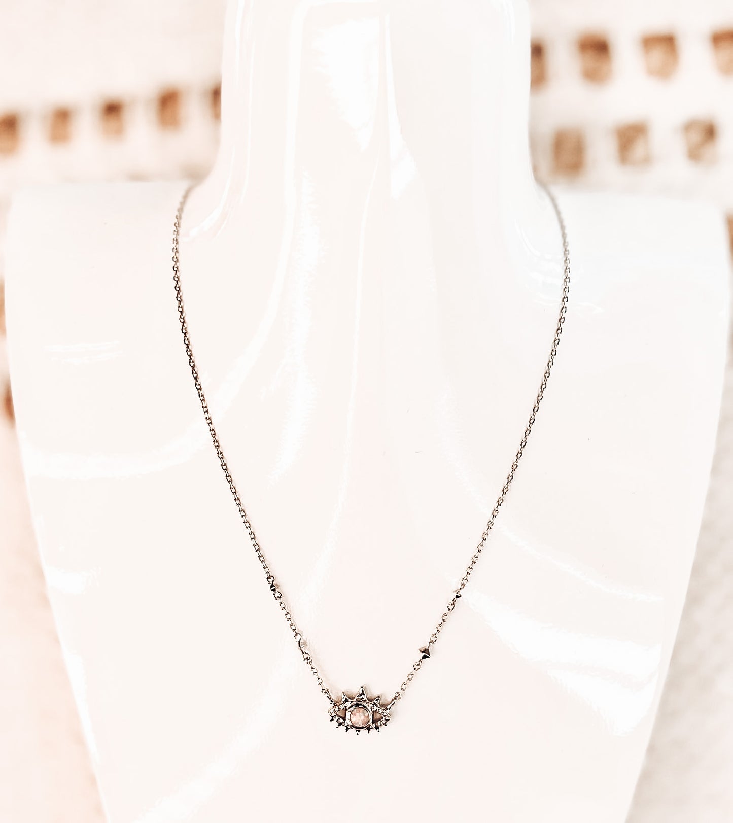 Gemma Pendant Necklace Rhodium White Opal
