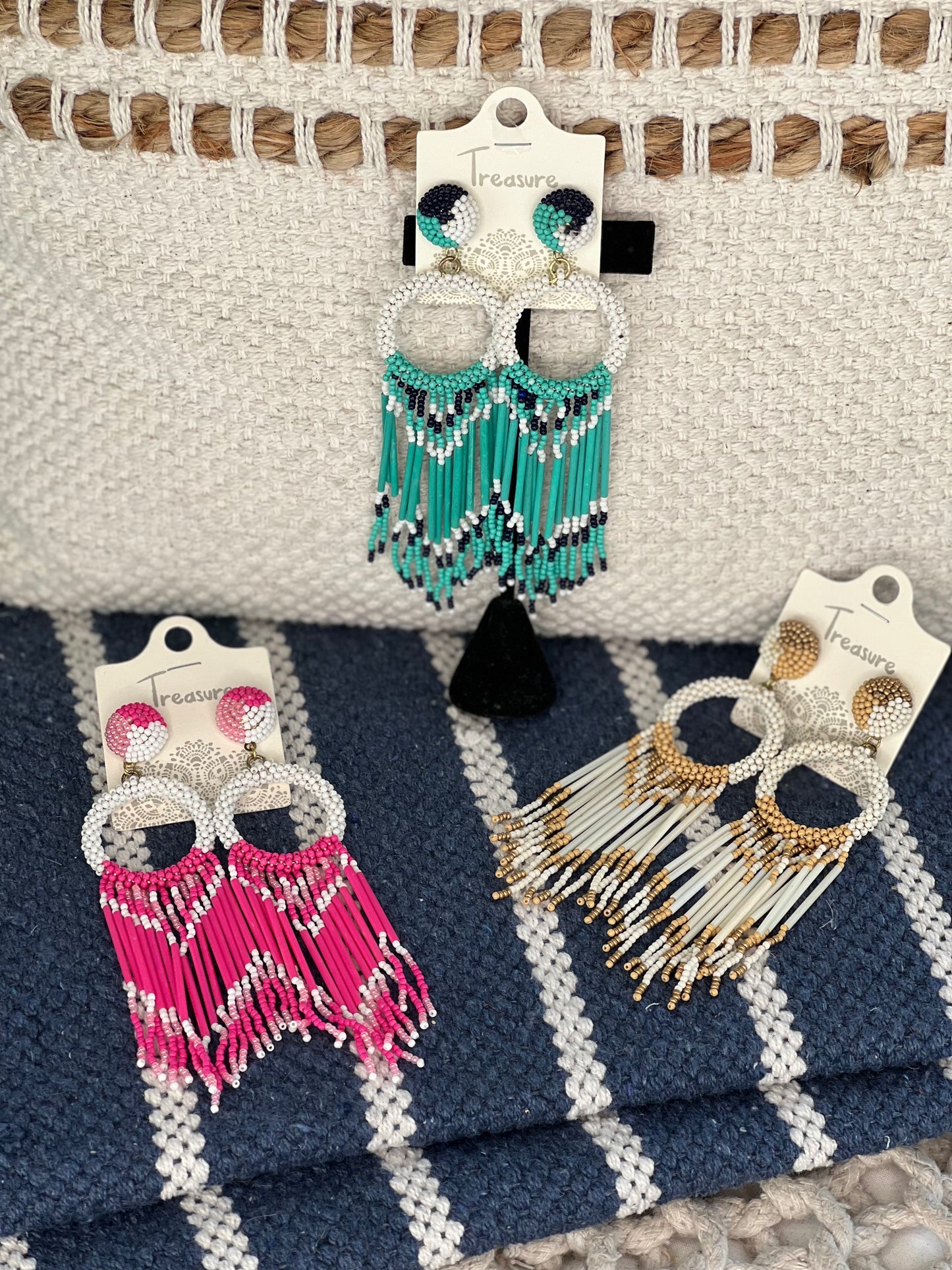 Seed Bead Round Tassel Dangle Earring
