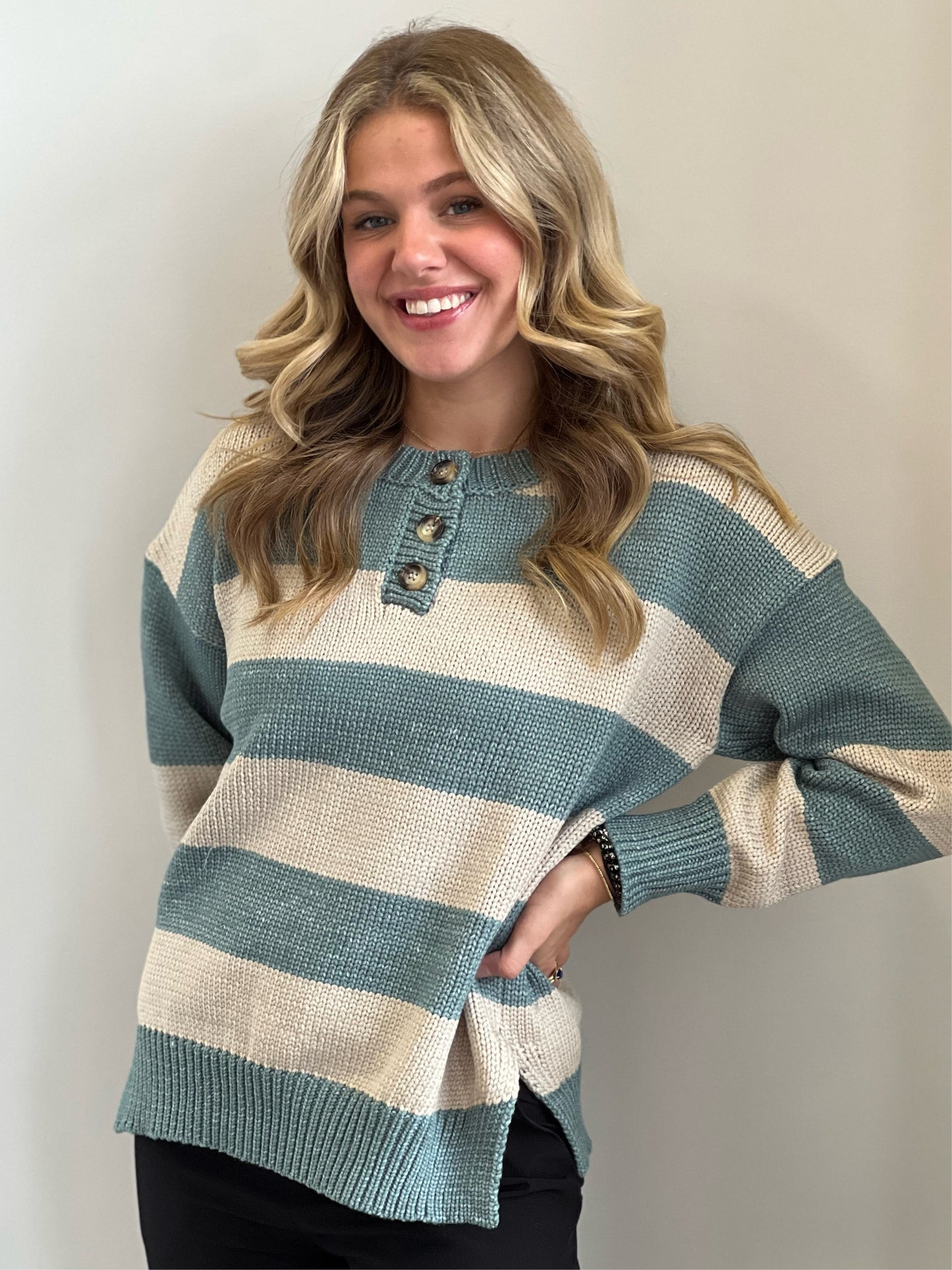 Shelly Aqua And Stone Sweater