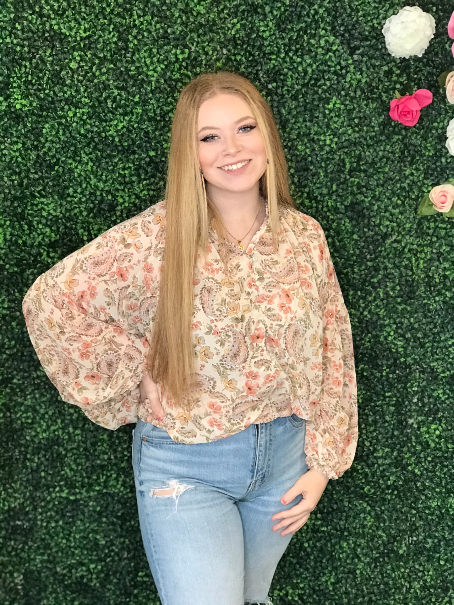 Paisley Bubble Sleeve Top