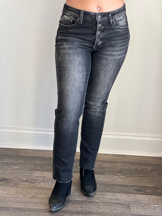 Laya Mid Rise Button Fly Relaxed Skinny Jeans