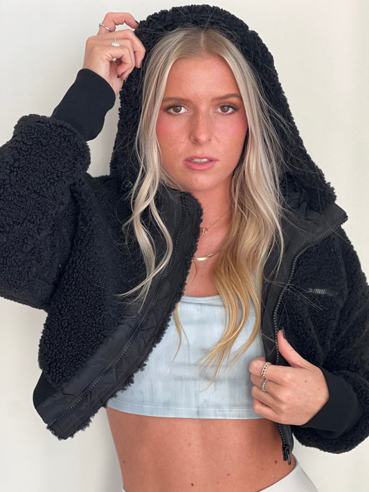 Anslee Cropped Hooded Sherpa Jacket
