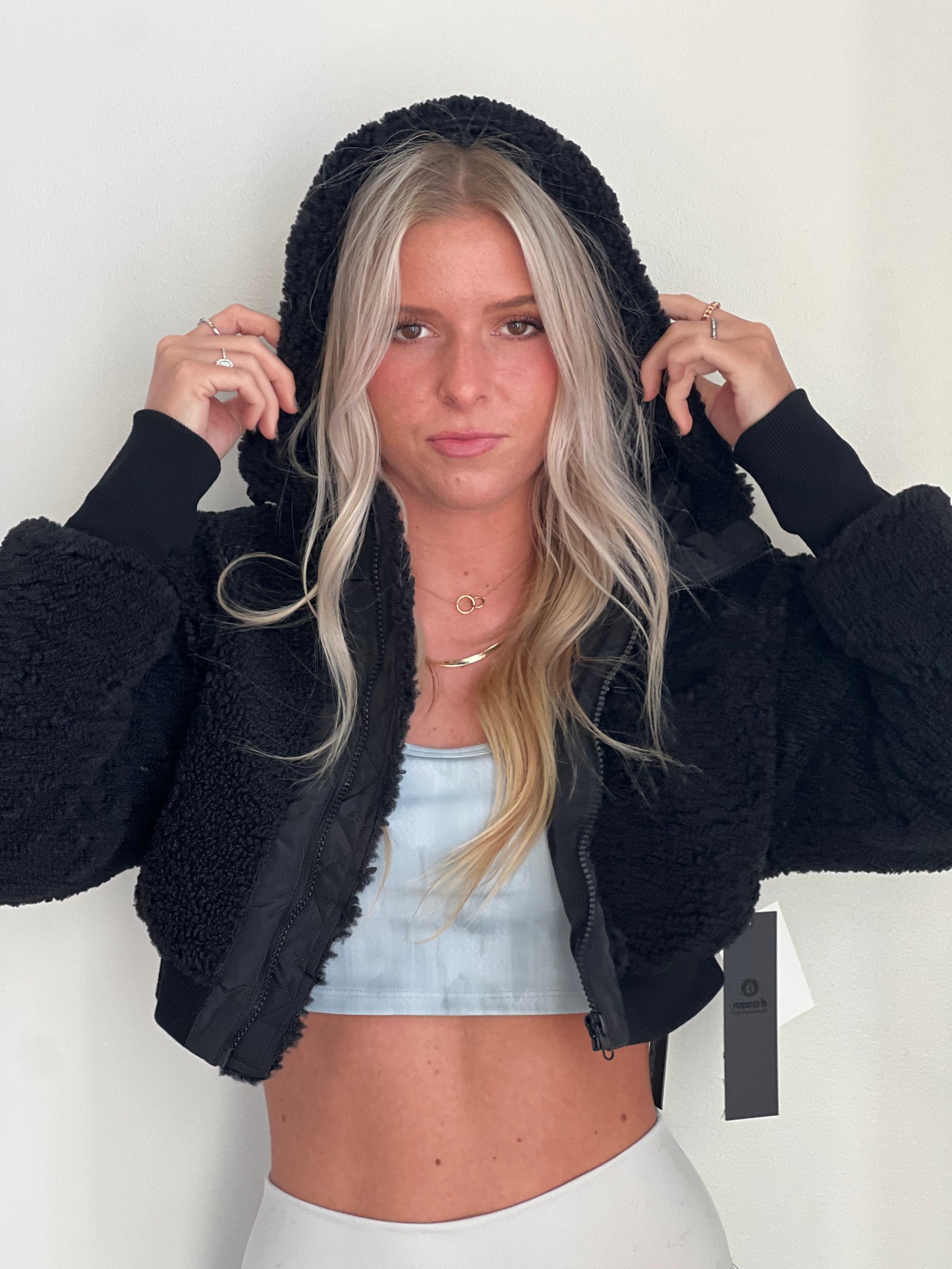 Anslee Cropped Hooded Sherpa Jacket