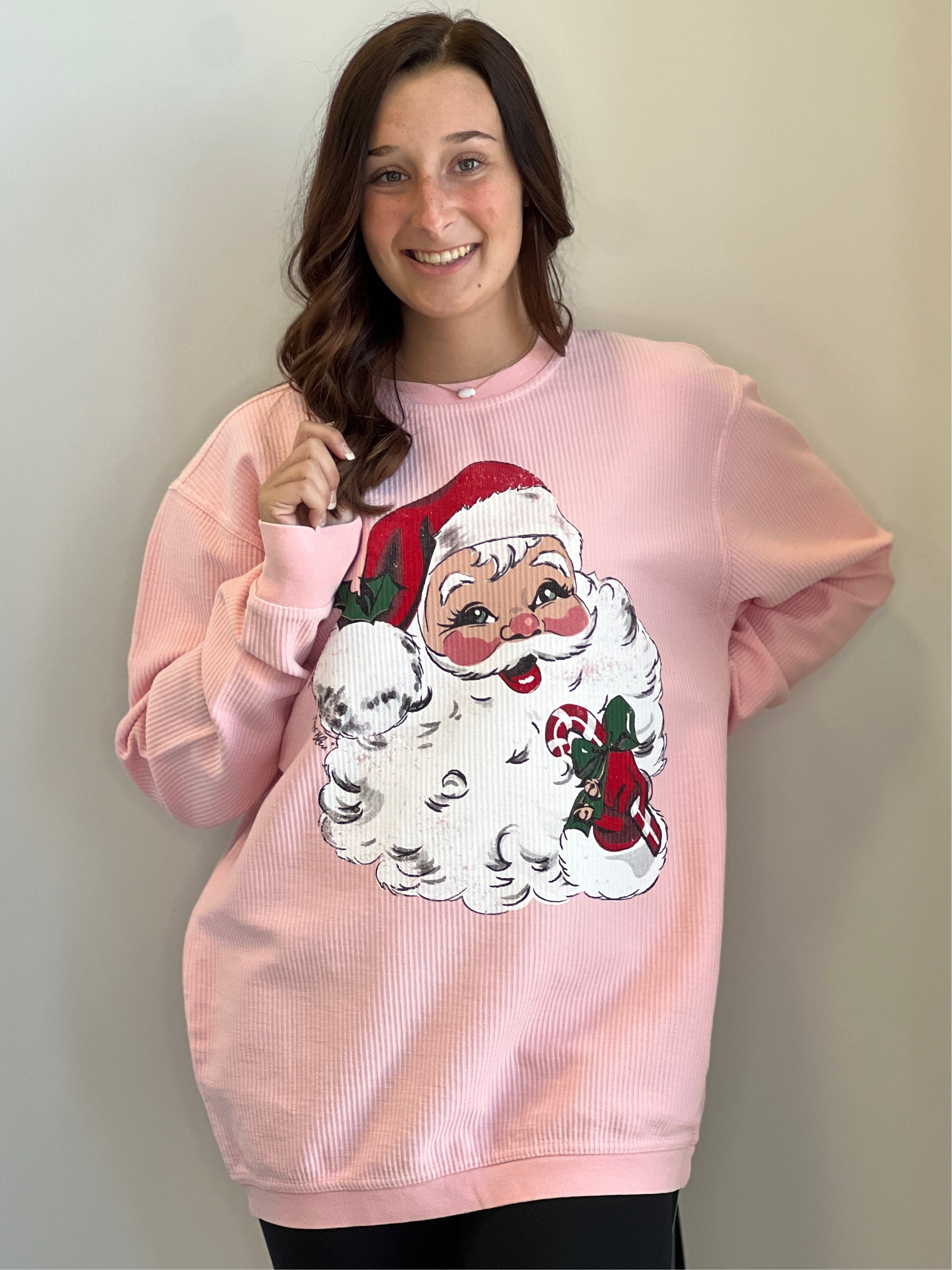 Kaylynn Vintage Santa Pink Sweatshirt – Allie and Me Boutique
