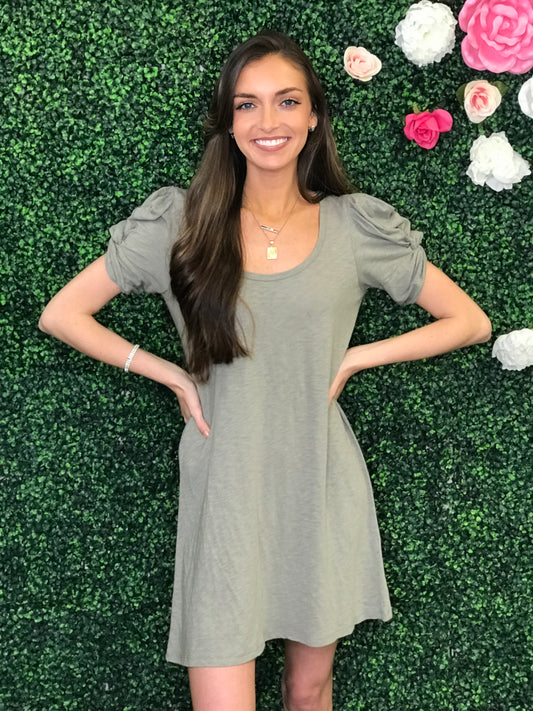 Indi Slub Puff Sleeve Dress (multiple colors)