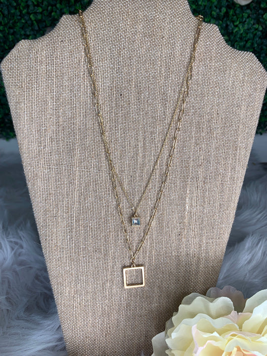 Indi Open Square Layered Rhinestone Necklace