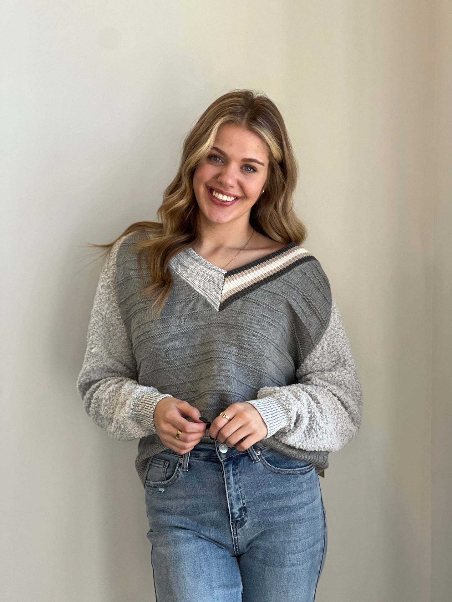 Zoie Grey Combo with Multi Stripe Sweater