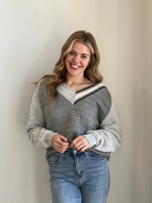 Zoie Grey Combo with Multi Stripe Sweater