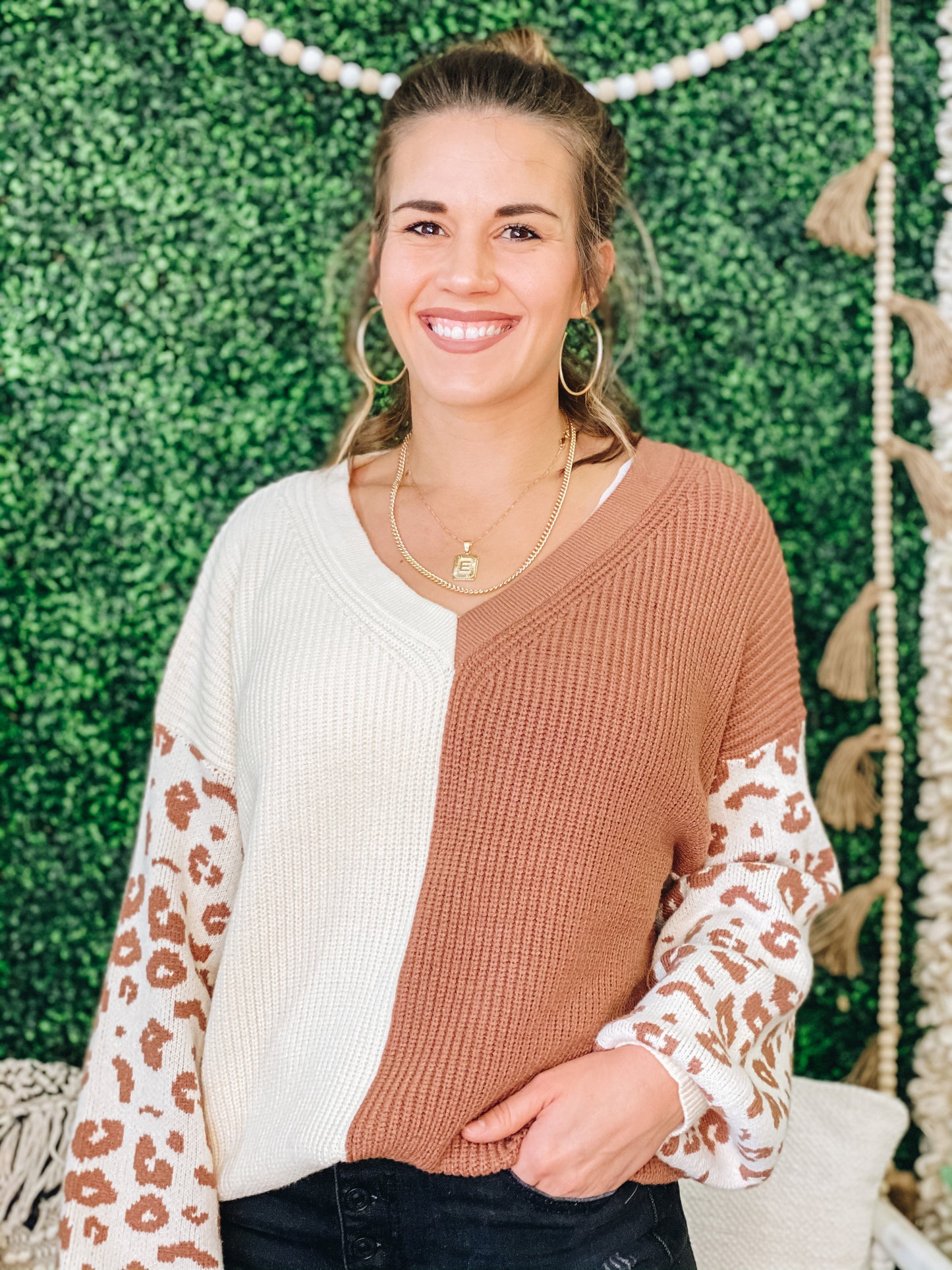 Coco Color Block Leopard Sweater