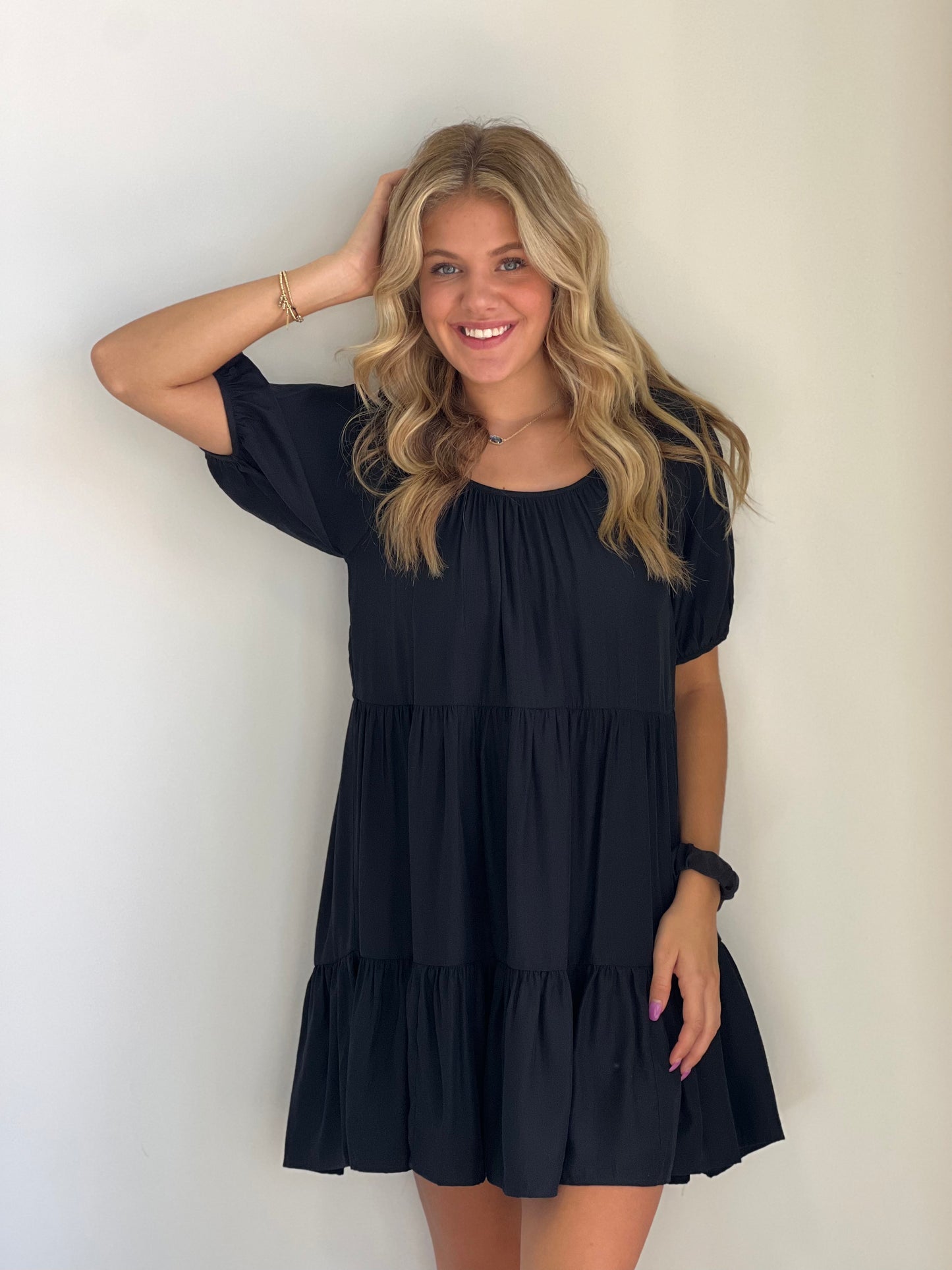 Kylie Tiered Mini Black Dress