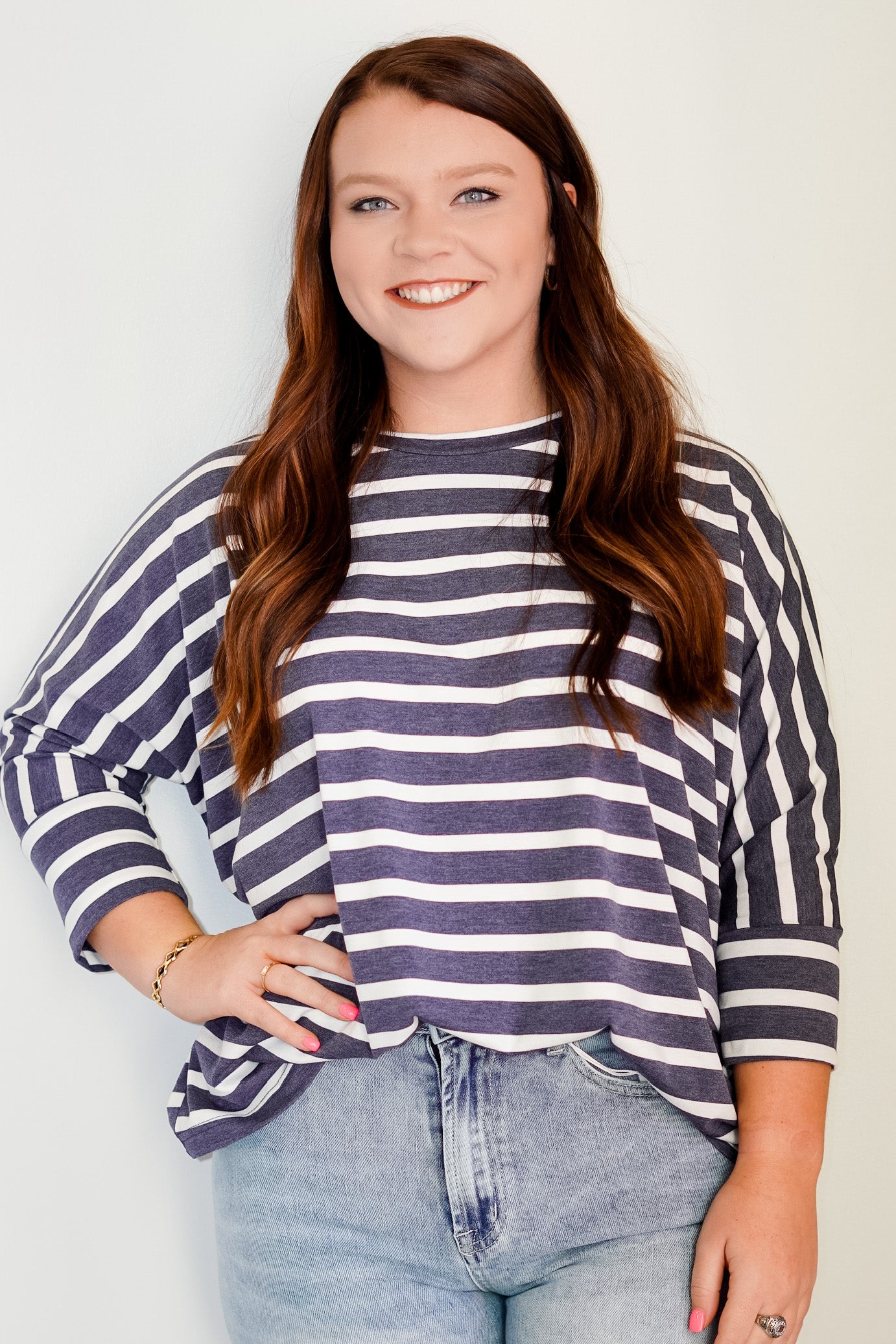 Brooke Blue/White Striped Top