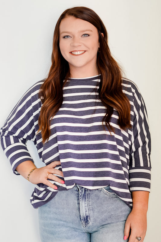 Brooke Blue/White Striped Top