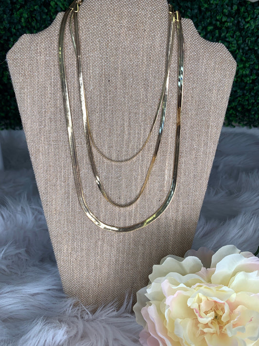 Gloria Gold Triple Layered Snake Chain Necklace
