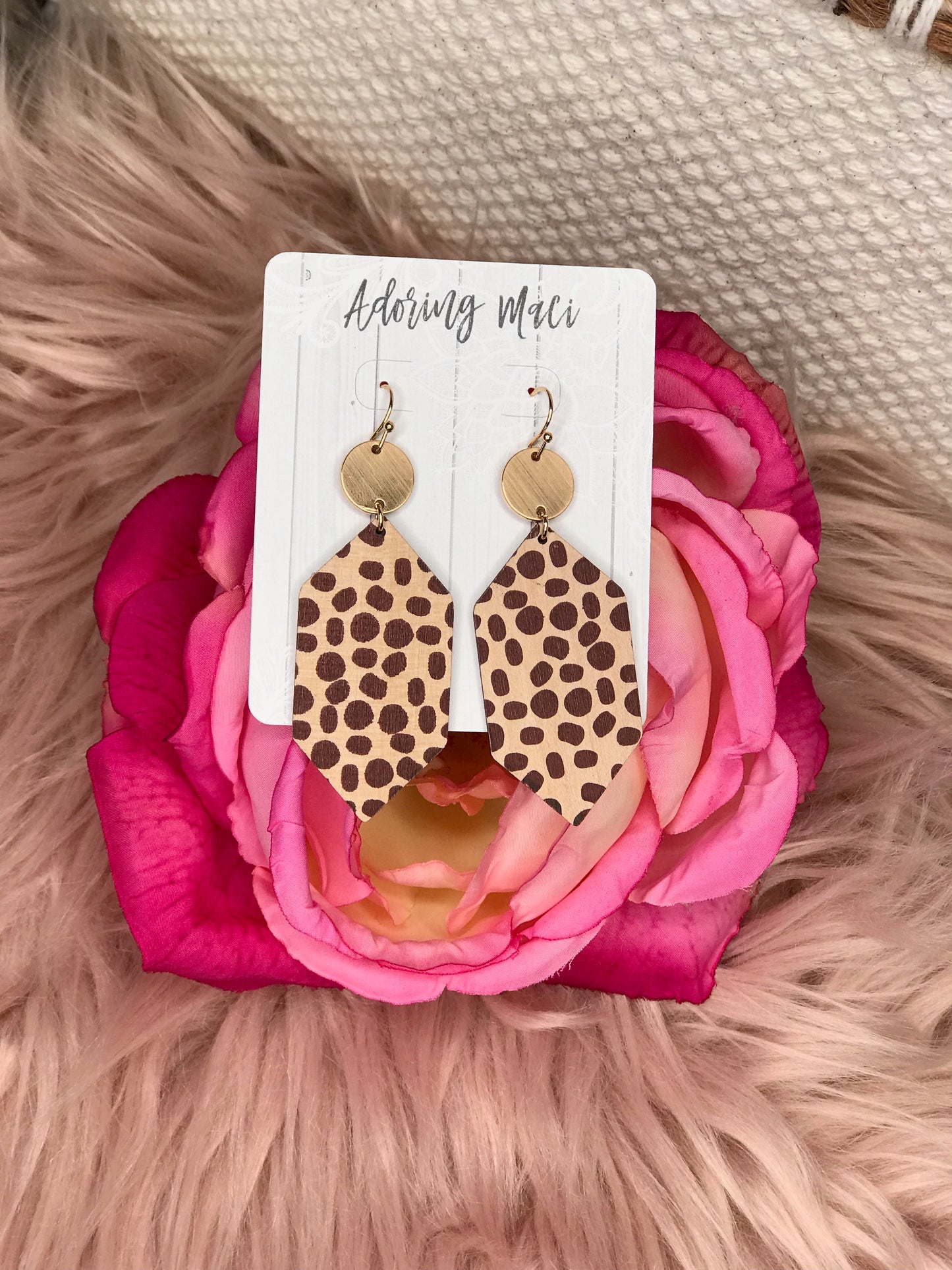 Courtney Cheetah Print Wood Geometric Earrings