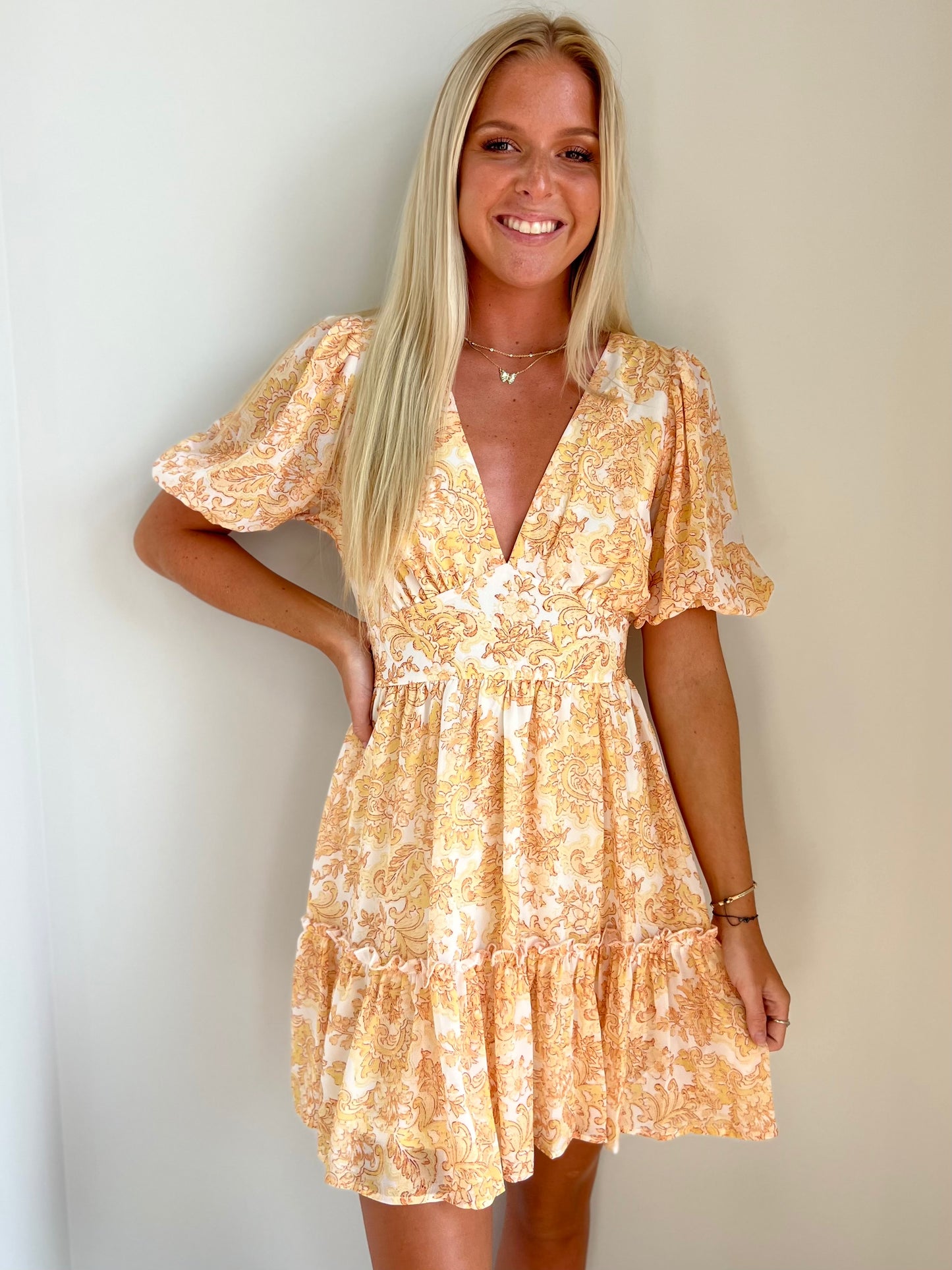 Paisley Printed V-Neck Mini Dress