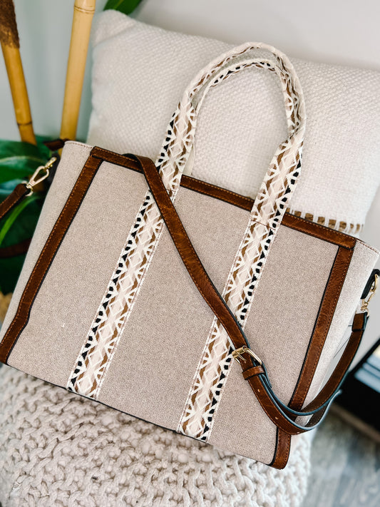 Haley Canvas Tote w/ Contrast Straps