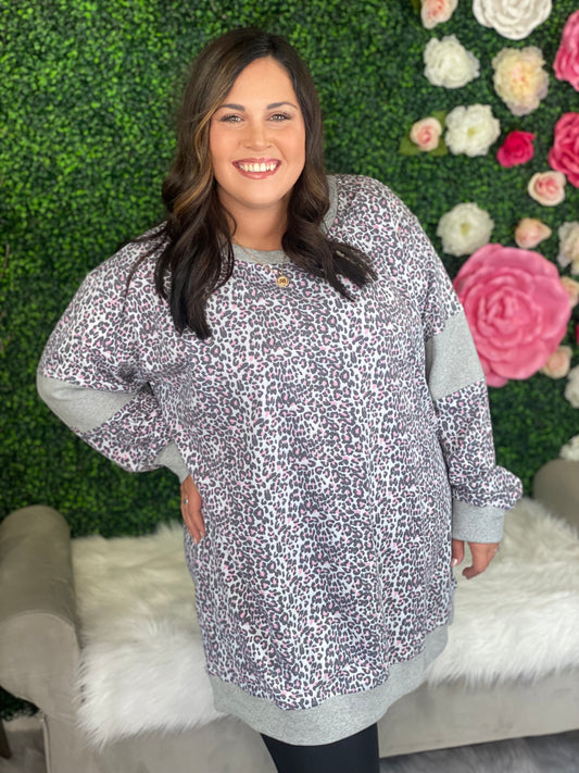 Nena Lush Leopard Contrast Long Sleeve Top