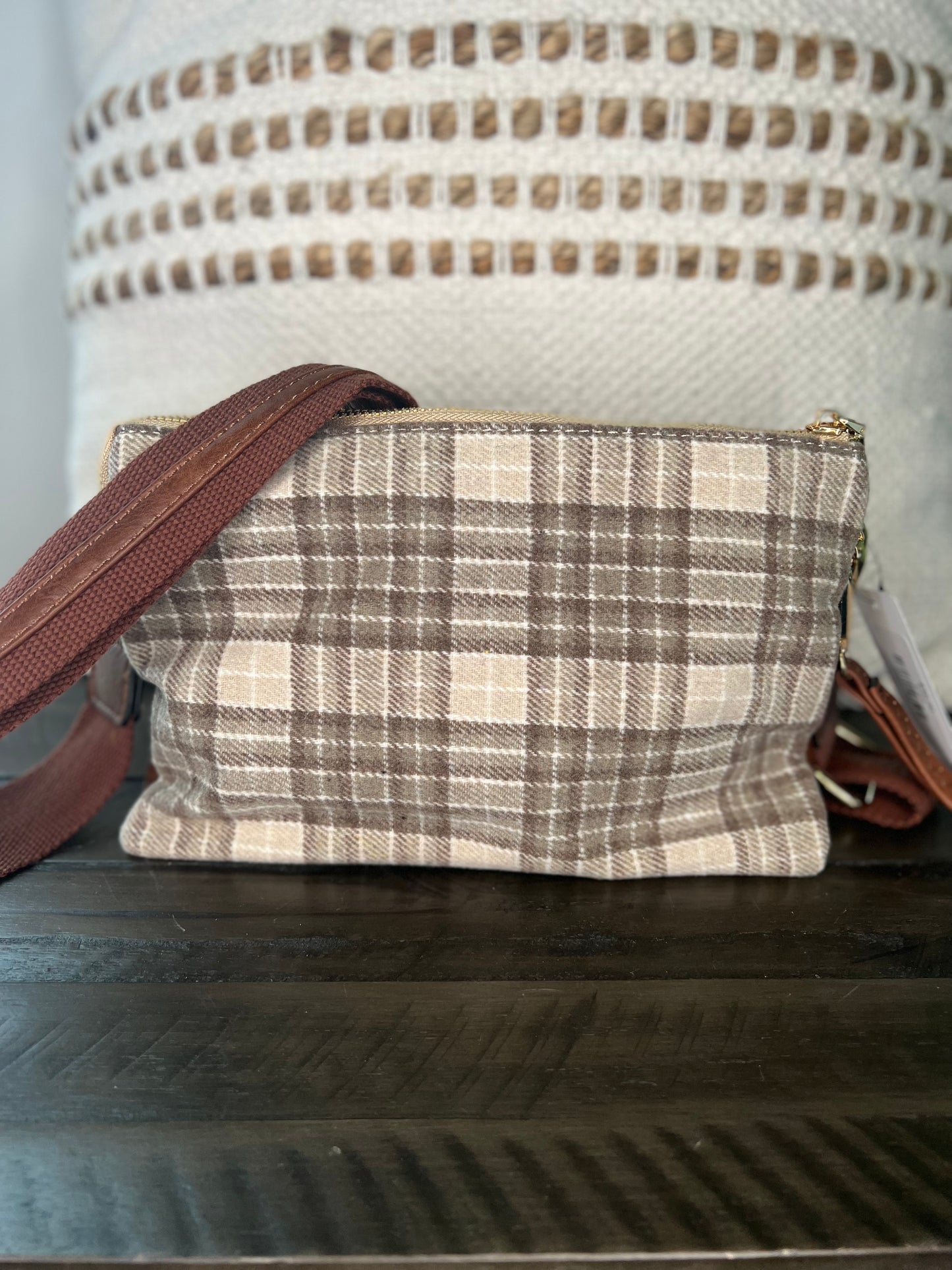 Izzy Plaid Brown/Beige Crossbody