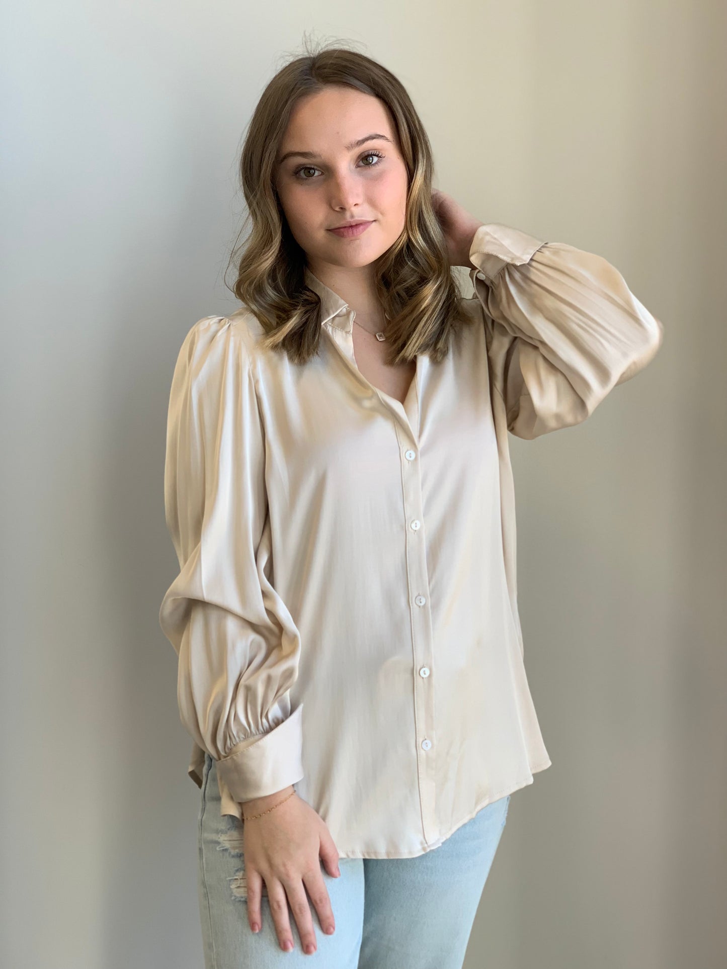 Demi Silk Button Up Cuff Shirt