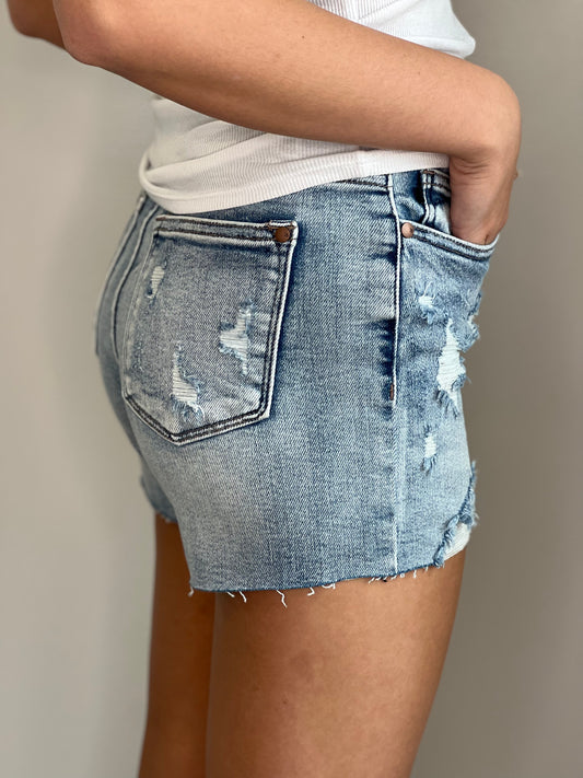Paisley Hi-Rise Destroyed Shorts