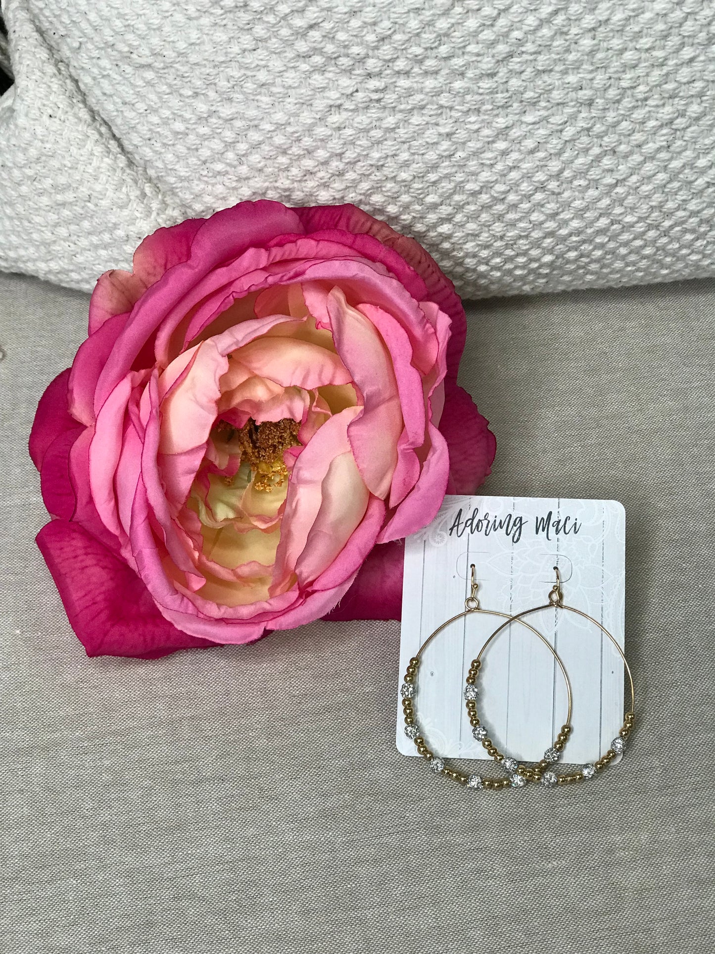 Ash Gold Open Hoop Crystal Earrings