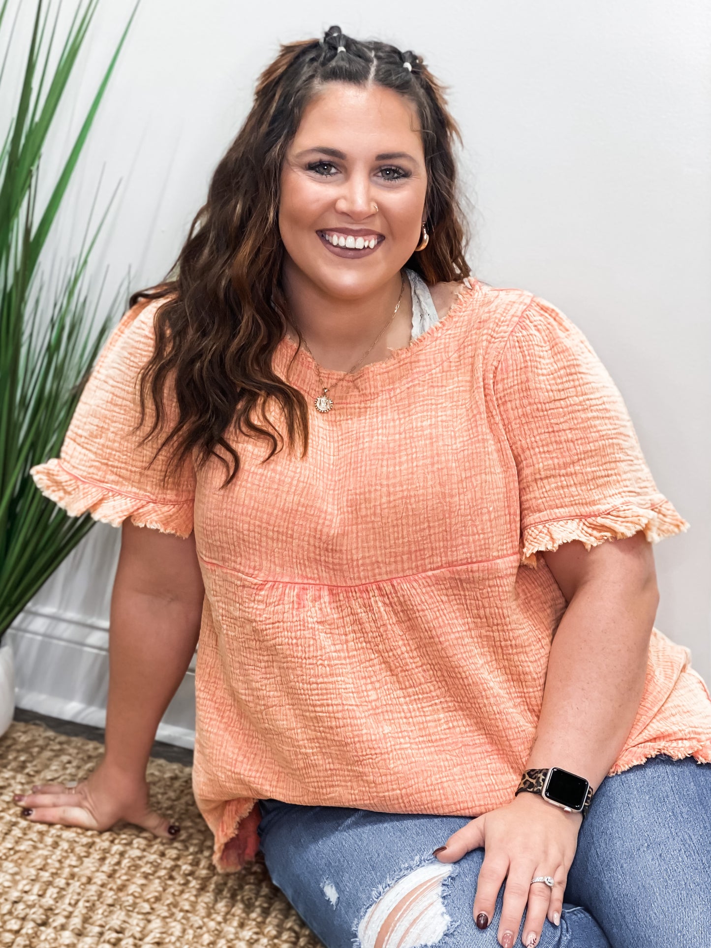 Mona Lush Mineral Washed Bubble Gauze Top
