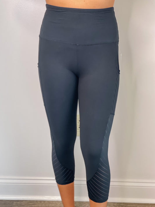 Lila Luxe Capri Length Black Leggings w/ Stripe Detail