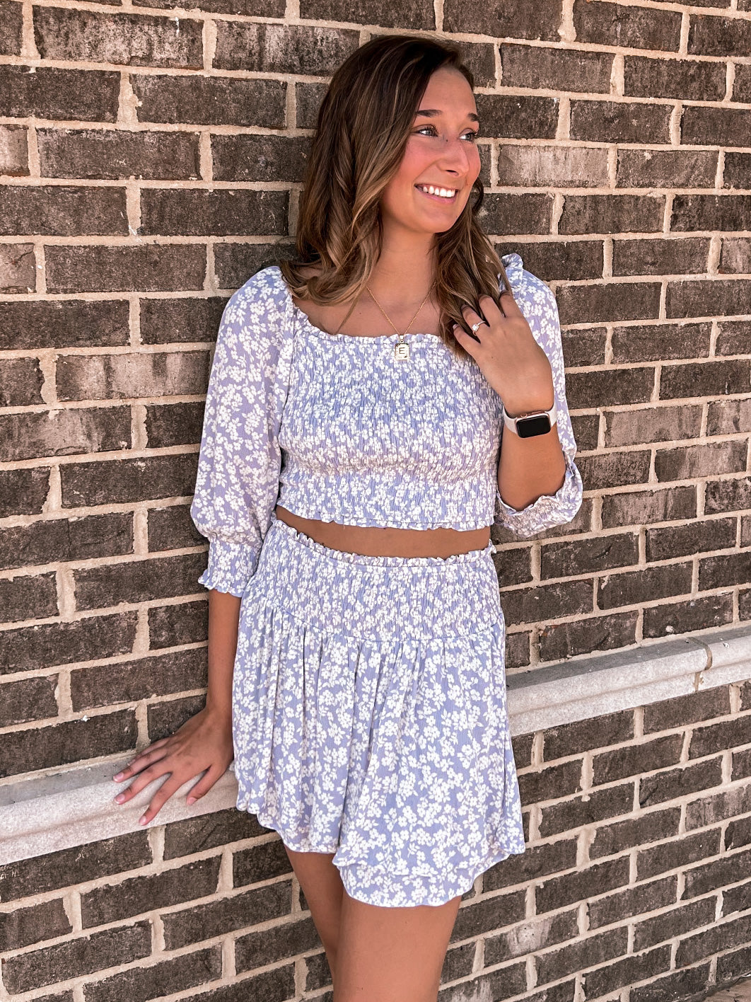 Aulexus Printed Smocked Waist Ruffle Layered Skort