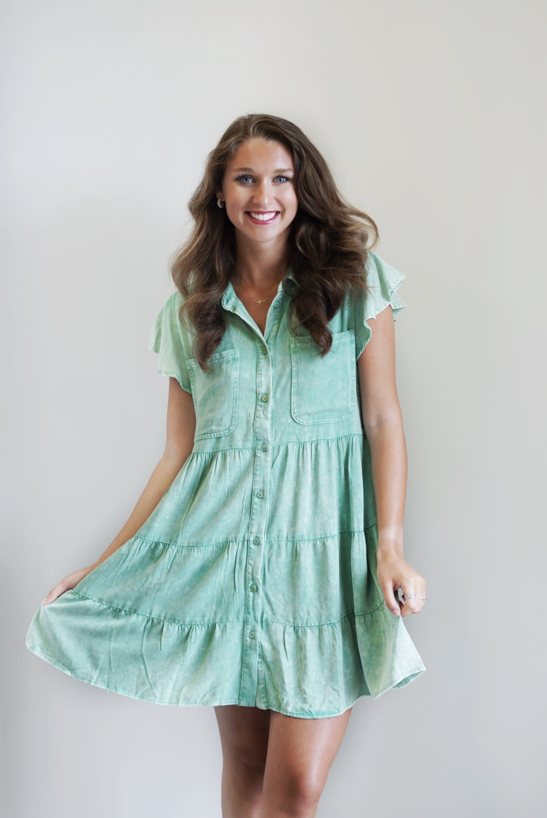 Fallon Flutter Sleeve Tiered Ruffle Dress Allie and Me Boutique Fallon Flutter Sleeve Tiered Ruffle Dress Allie and Me Boutique
