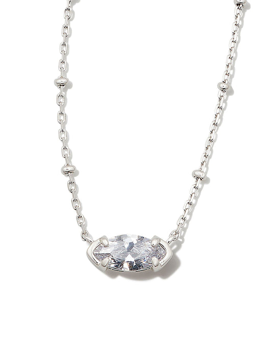 Dainty has never looked so chic. With a trending satellite chain and a petite marquise-shaped crystal, the Genevieve Silver Satellite Short Pendant Necklace in White Crystal is an elegant, must-have piece to add to your necklace collection.  Dimensions-15' CHAIN WITH 4' EXTENDER, 0.15'Lx0.38"W PENDENT Metal- Rhodium Over Brass Closure- Lobster clasp w/ single adjustable slider bead Material- White CZ