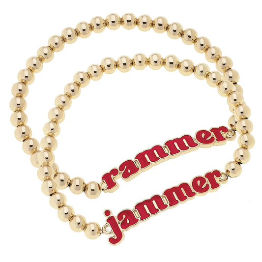 Collegiate Slogan Ball Bead Bracelet Set of 2 "Rammer Jammer"