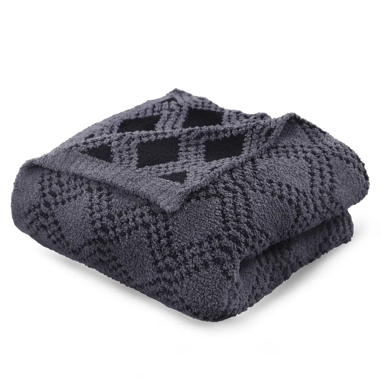 Amanda Blu Black Fluffy Knit Throw Blanket