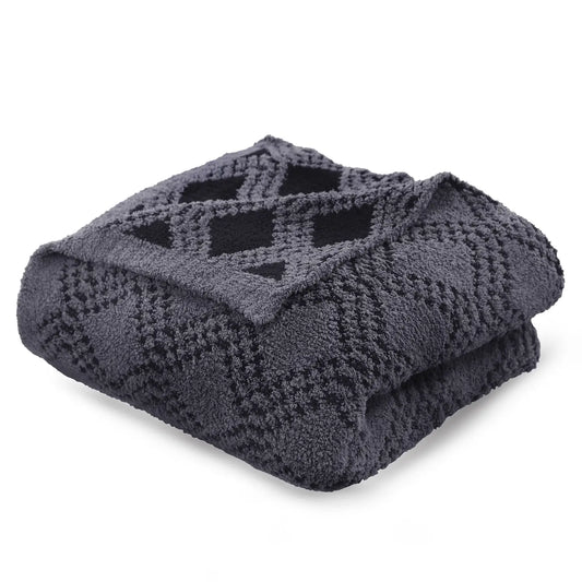 Amanda Blu Black Fluffy Knit Throw Blanket