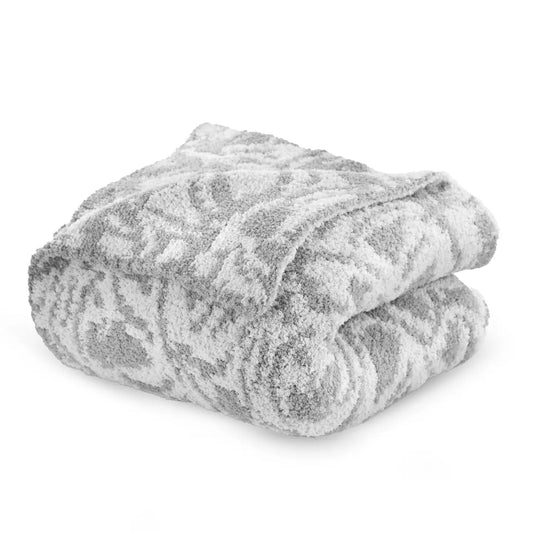 Amanda Blu Light Grey Mosaic Knit Throw Blanket