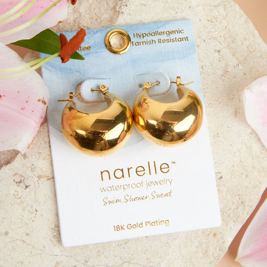Gold Bowl Hoop Earrings With Latch back 