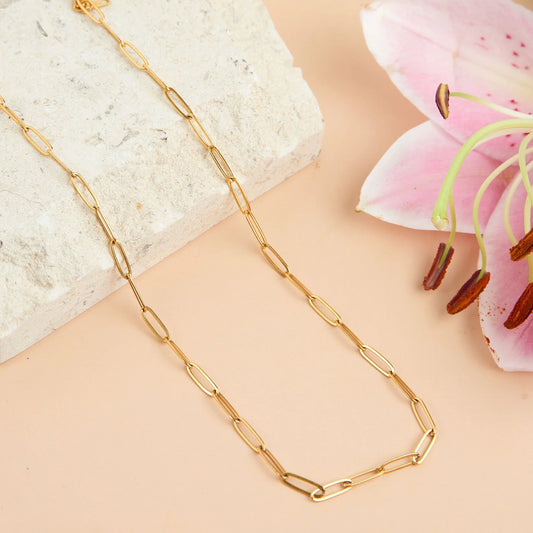 Gold Paper Clip Chain Necklace 18"