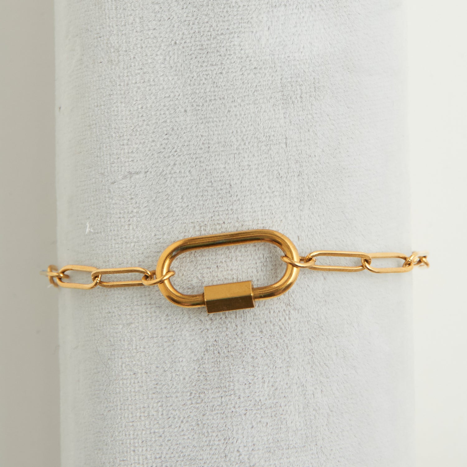 Gold Paperclip Chain Carabiner Bracelet