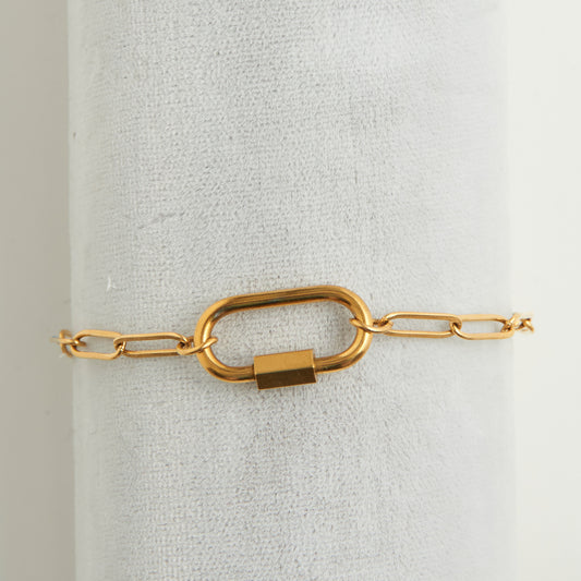Gold Paperclip Chain Carabiner Bracelet