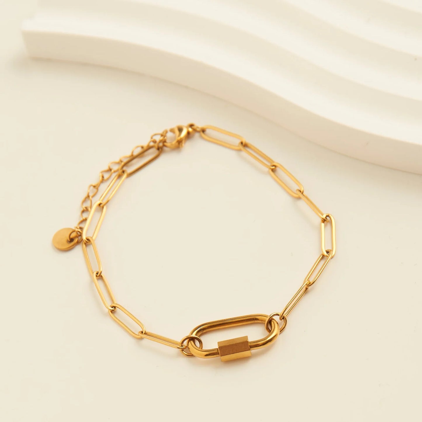 Gold Paperclip Chain Carabiner Bracelet