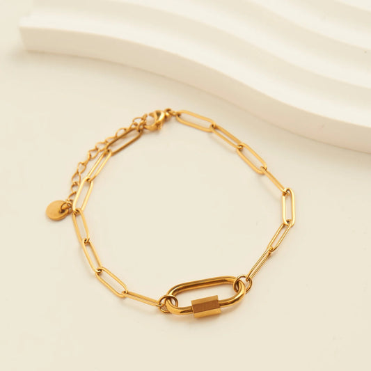 Gold Paperclip Chain Carabiner Bracelet