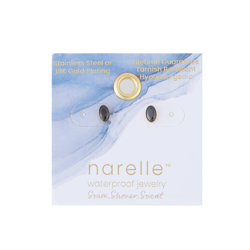 Black Oval Gem Stud Earrings