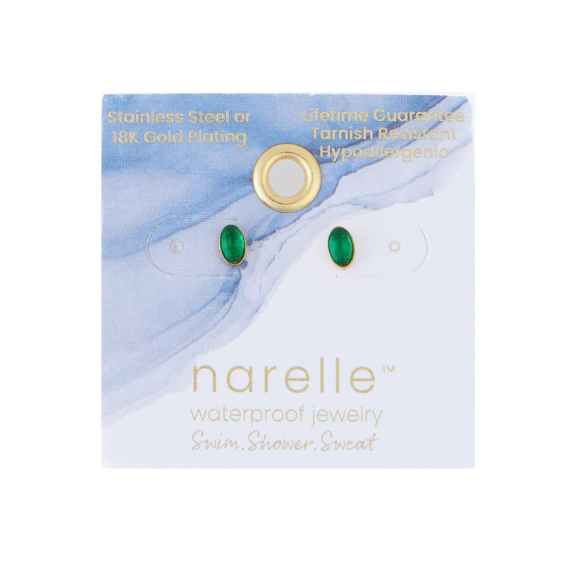 Green Oval Gem Stud Earrings