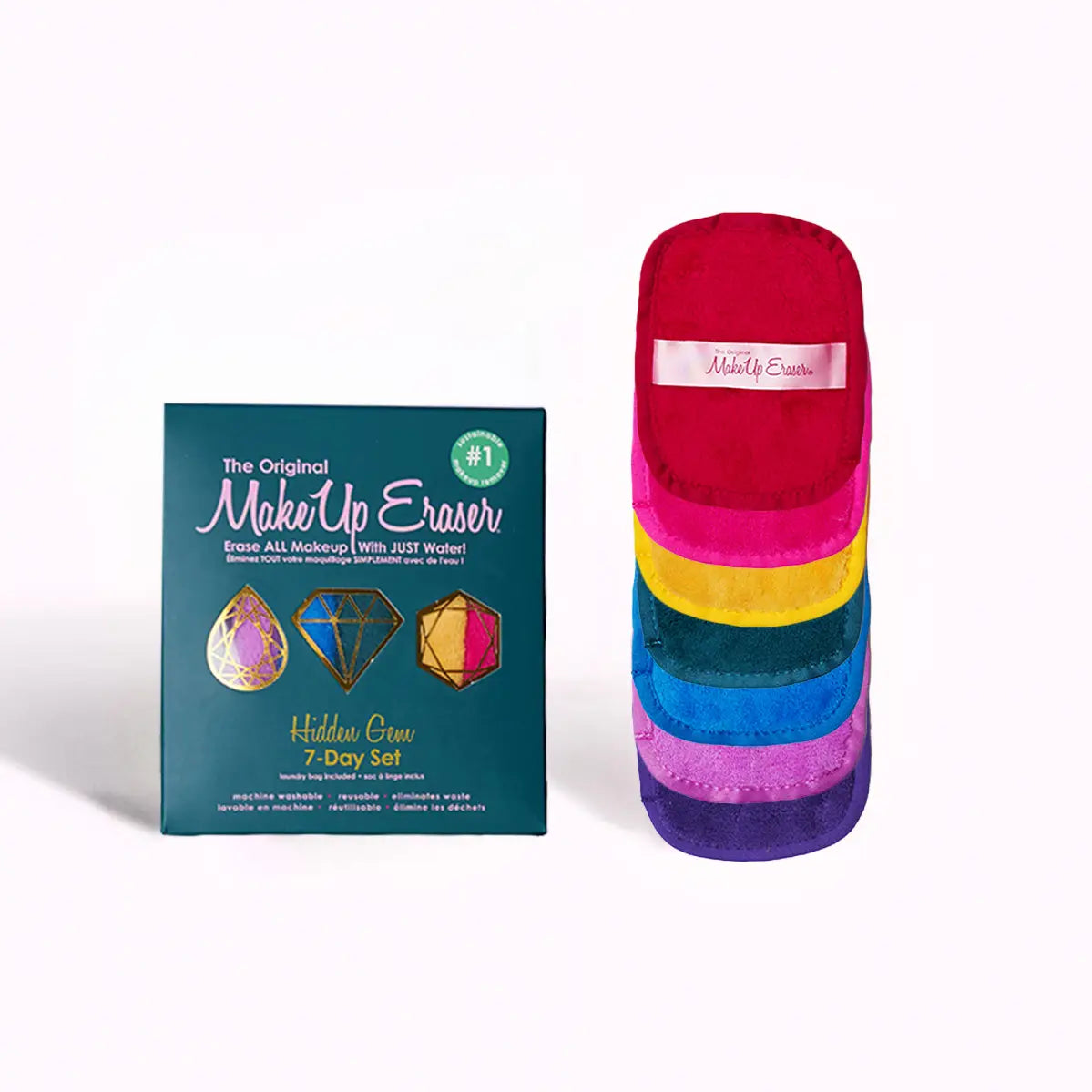 7 make up erasers. 
Colors: Dark Purple, Light Purple, Royal Blue, Green, Yellow, Hot Pink, Red
• Ingredients: Ultra soft patented polyester blend of fabric. 
• Weight: 3.84 oz (108.86 g)
• Dimensions: 5 x 4 in (12.7 x 10.2 cm)