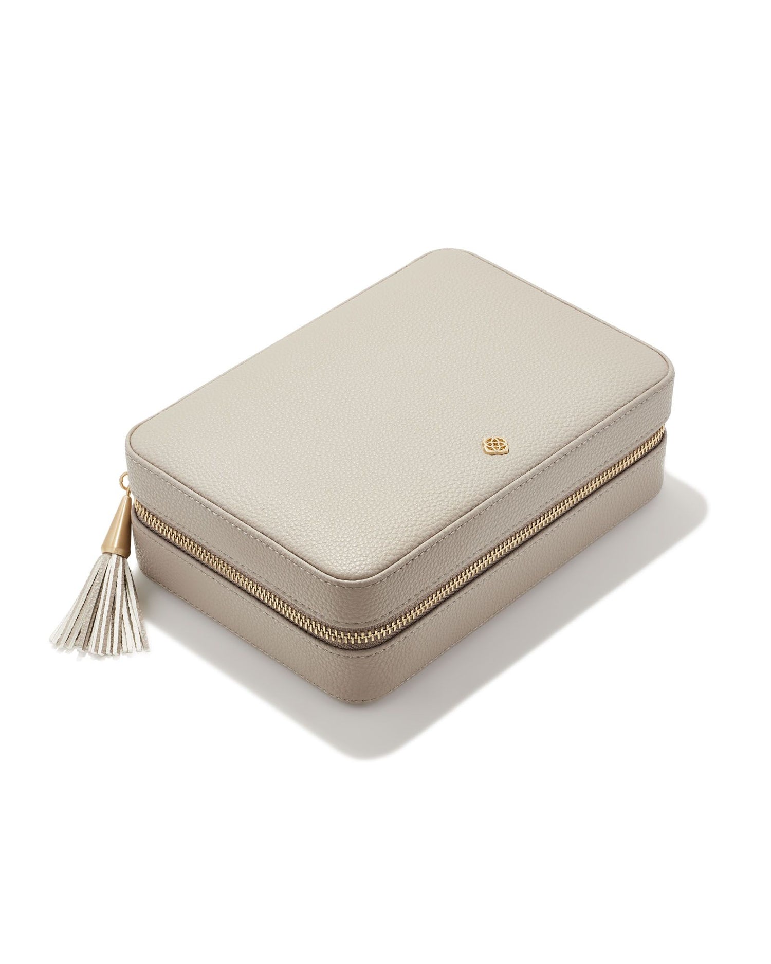 Kendra Scott Medium Zip Jewelry Case Color: Taupe Dimensions: 8"L x 5.5"D x 2.5"H Zipper Closure Removable Pouch