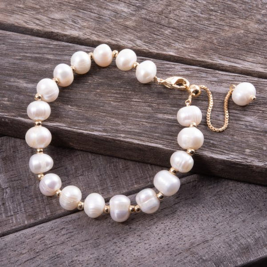 Spaced Pearl Adjustable Bracelet- Gold